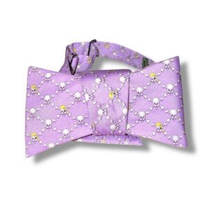 Bird Dog Bay Purple Skull Print 100% Silk Bow Tie